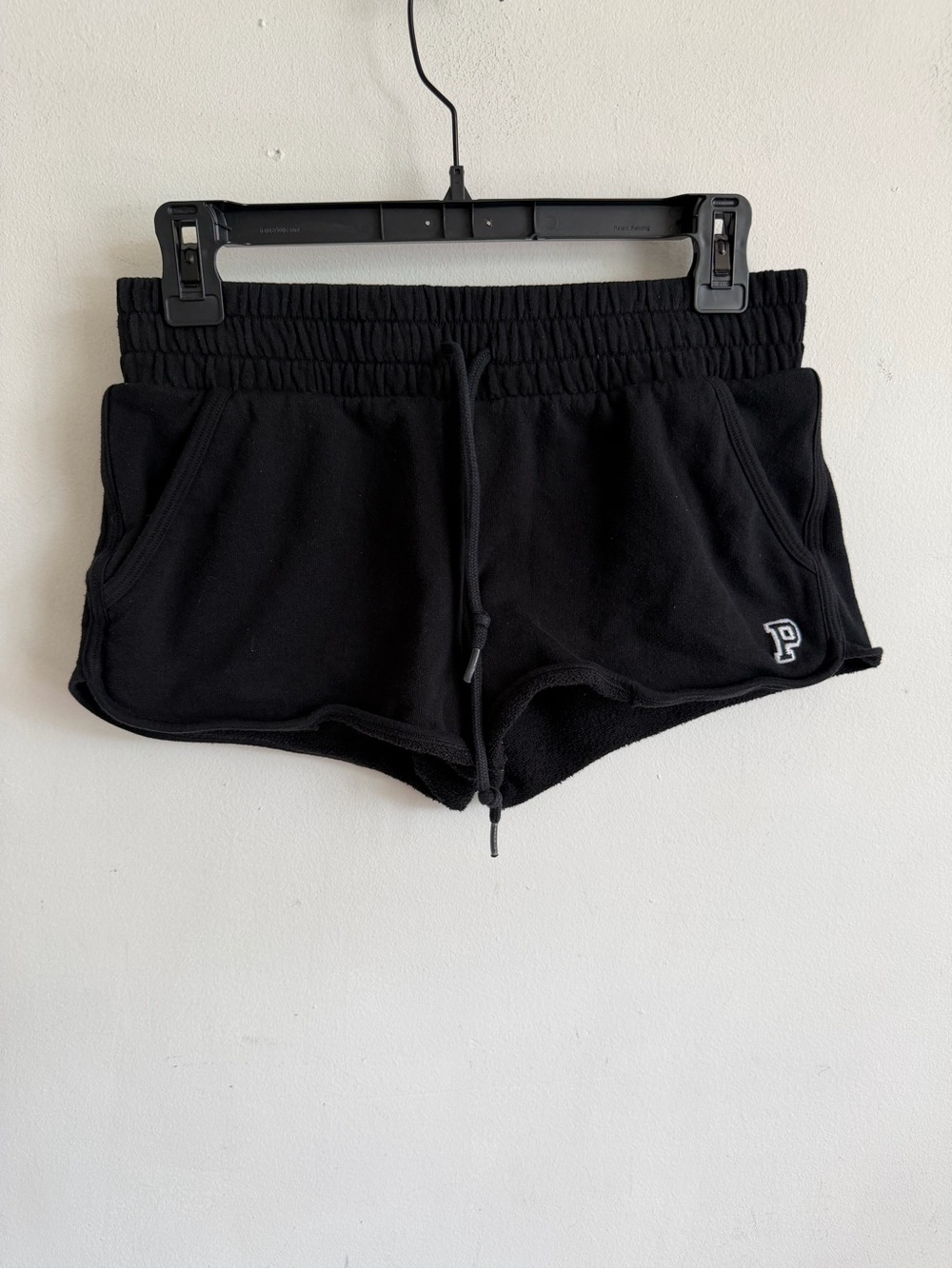PINK Victoria's Secret Black Fleece Lounge Shorts with 'P' Logo